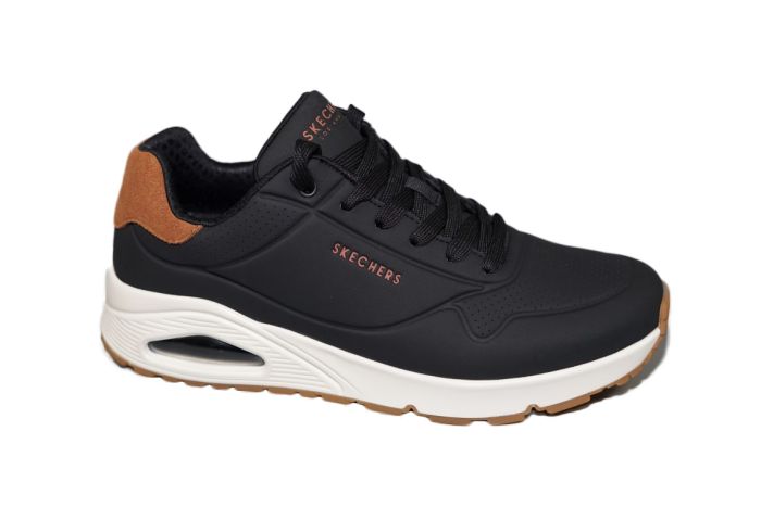 Skechers veterschoen in zwart met bruin hiel