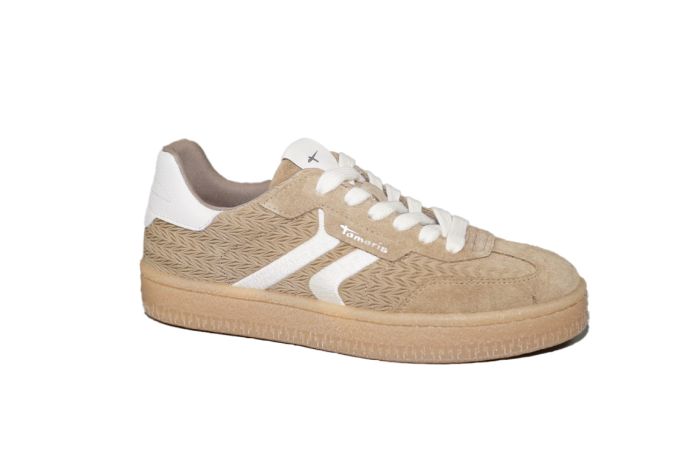 Tamaris Sneaker in taupe suede platte zool