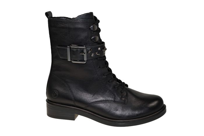 Remonte Bikerboot in zwart leer met veter en rits
