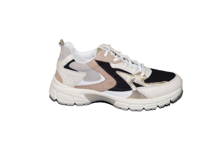 Gabor Sneaker beige met zwart en goud combi sport