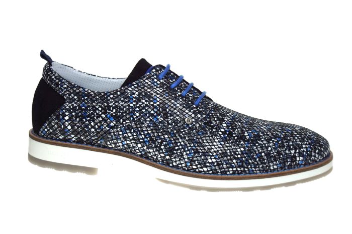 Berkelmans veterschoen in zwart blauw print