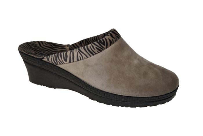 Rohde slipper in grijs met zebra op sleehak