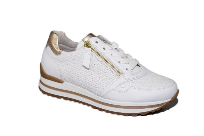 Gabor Sneaker in wit leer met goud accent