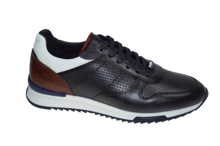 Berkelmans sportieve veterschoen in blauw leer