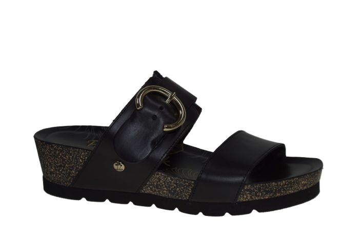 Panama Jack slipper in zwart leer met gespen