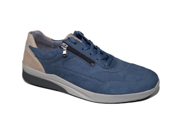 Wald laufer veterschoen in blauw nubuck met taupe