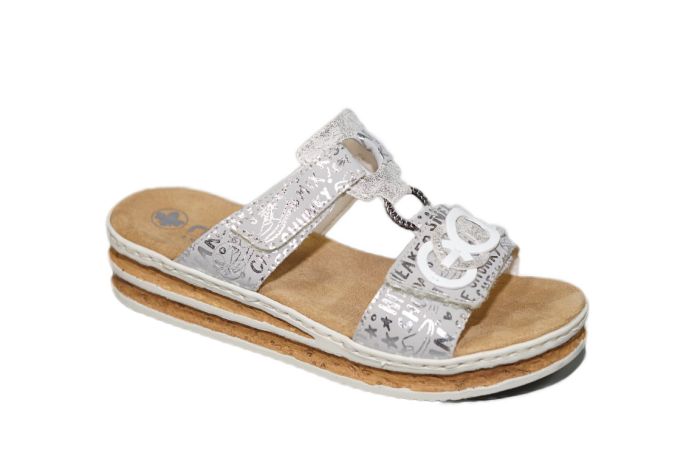 Rieker Slipper omn grijs metalic combi met ringen