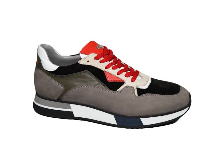 H32 sneakers in grijs met rood en beige