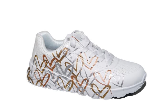 Skechers Veterschoen wit goud hartjes UNo