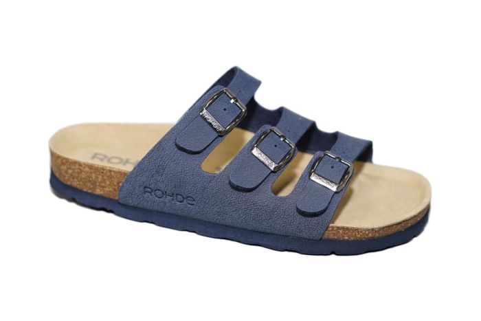 Rohde slipper in blauw 3 banden kurk voetbed