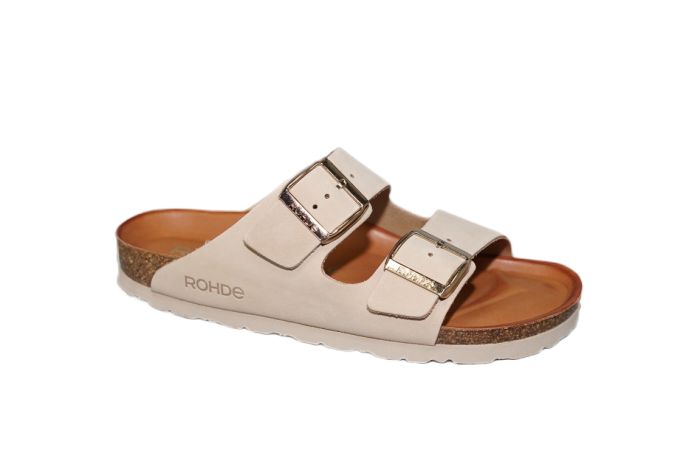 Rohde slipper 2 banden beige kleur leer grote gesp