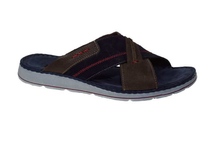 Rohde kruisband slipper in blauw met bruin