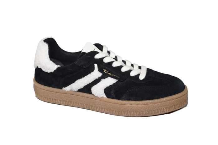 Tamaris sneaker in zwart met vacht combi