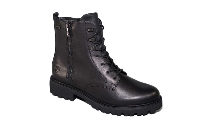 Remonte Bikerboot in zwart leer met fijne veter