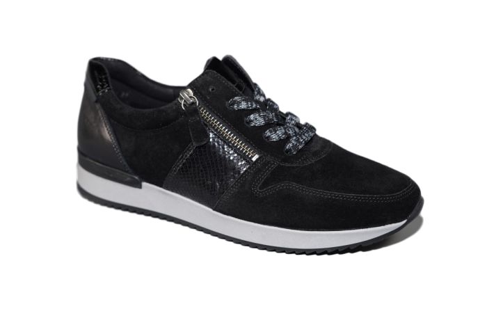 Gabor sneaker in zwart suede met print fijne zool