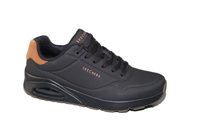 Skechers veterschoen in zwart met bruin hiel UNO