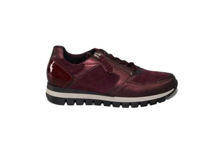 Gabor sneaker in bordeaux metalic suede combi
