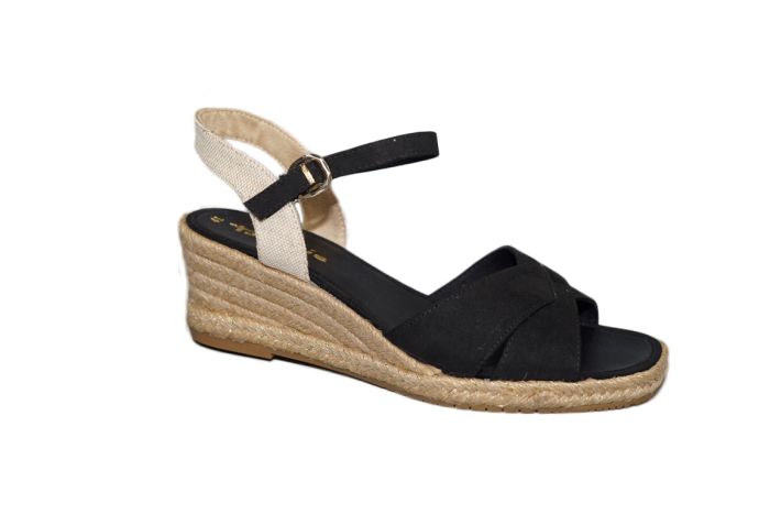 Tamaris Sandaal in zwart met kruisband touwzool