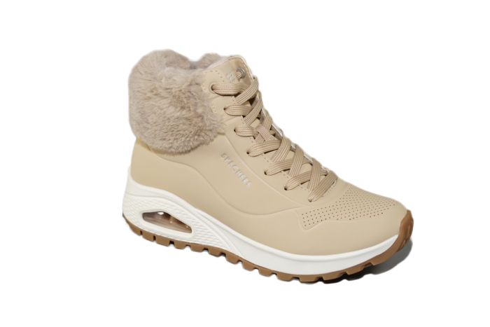 Skechers veterboot in beige met vacht rand UNO