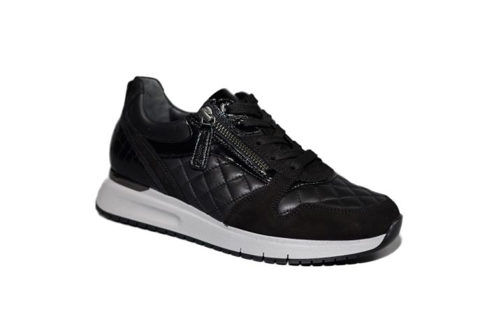 Gabor Sneaker in zwart leer met vlecht