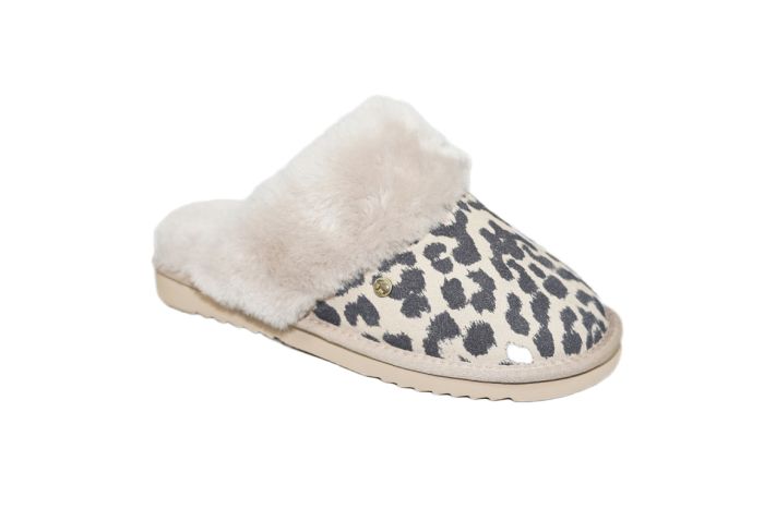 Warmbat Pantoffels Collie Suede in panter Taupe