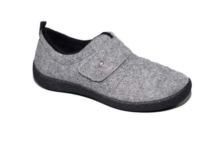 Rohde Pantoffel in Grey vilt met klitteband