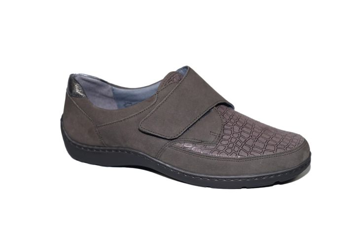 Waldlaufer klitteband schoen met stretch in Carbon