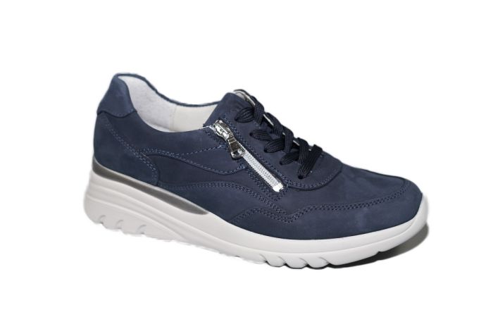 Waldlaufer veterschoen in blauw nubuck ritsje