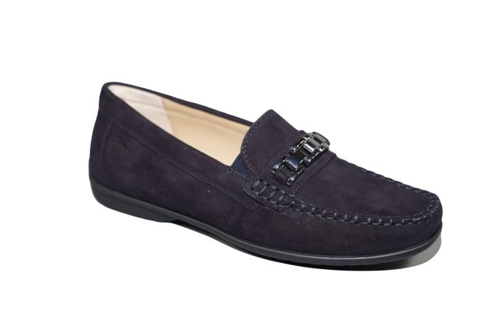 Sioux Moccasin in blauw suede met passant