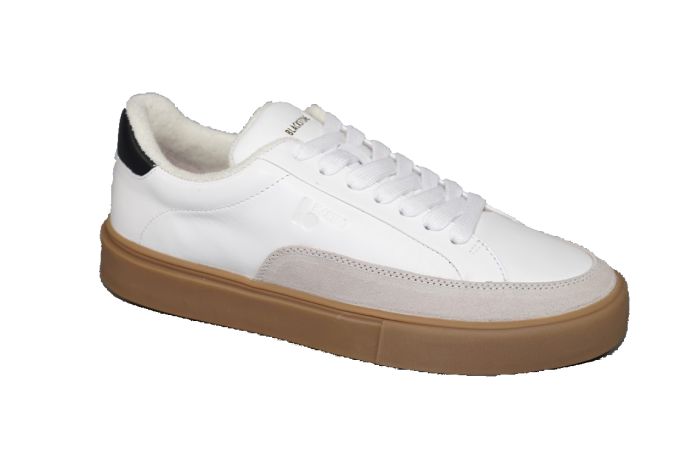 Blackstone sneaker in wit leer met beige combi