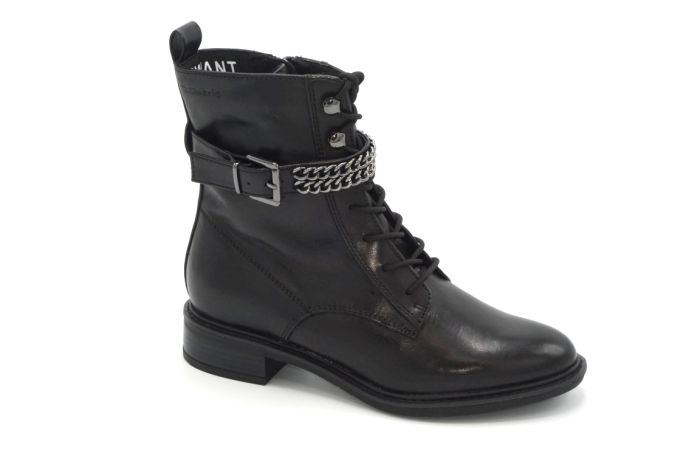 Tamaris bikerboot in zwart leer met ketting