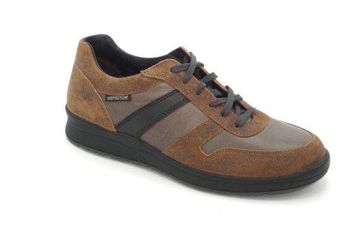 Mephisto veterschoen in bruin leer suede combi