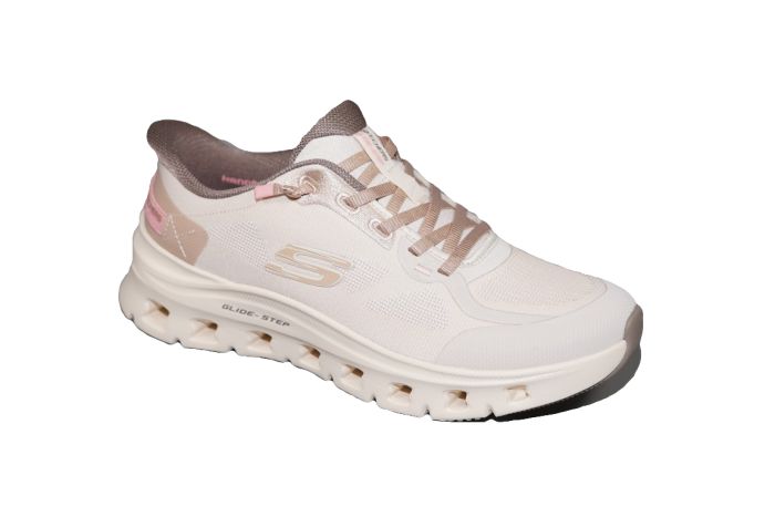 Skechers sneaker in beige stof met slip ins hiel