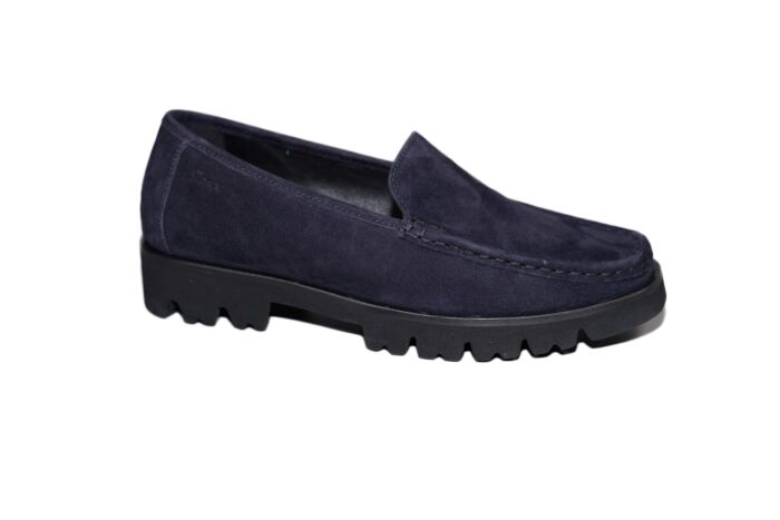 Sioux Moccasin in blauw suede profiel zool