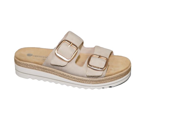 Remonte slipper in beige leer 2 gespen
