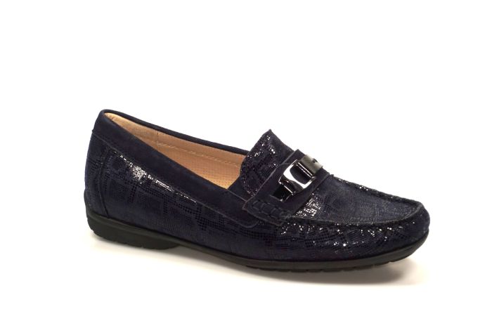 Sioux moccasin in blau snake metalic print