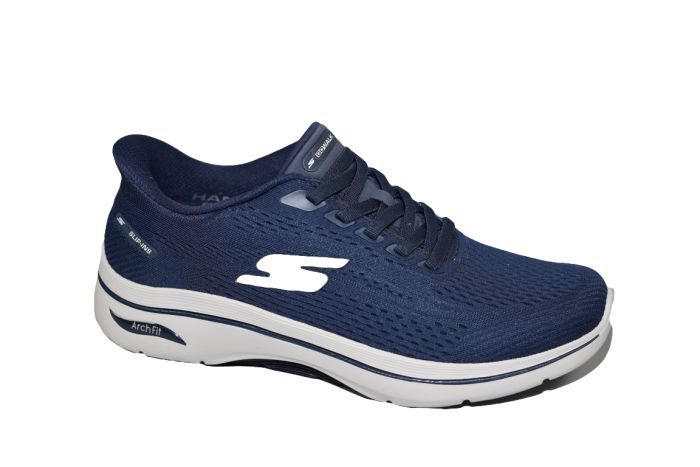 Skechers instapper in blauw stof