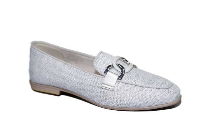 Tamaris moccasin in grijs glitter stof met passant