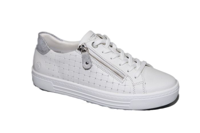 Remonte sneaker in wit met rits op een kuipzool