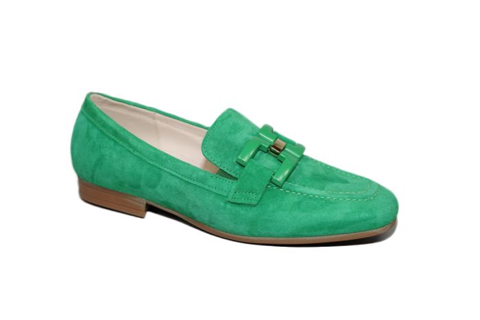 Gabor moccasin in groen suede met gesp