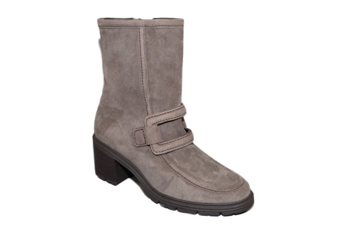 Gabor Enkellaars in taupe suede met gesp op hak