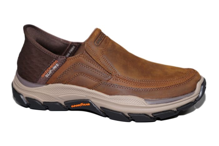 Skechers instapper in bruin leer handsfree