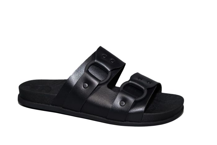 Reef 2 band Slipper in zwart met gesp