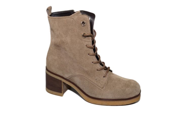 Gabor enkellaars in taupe suede met veter rits