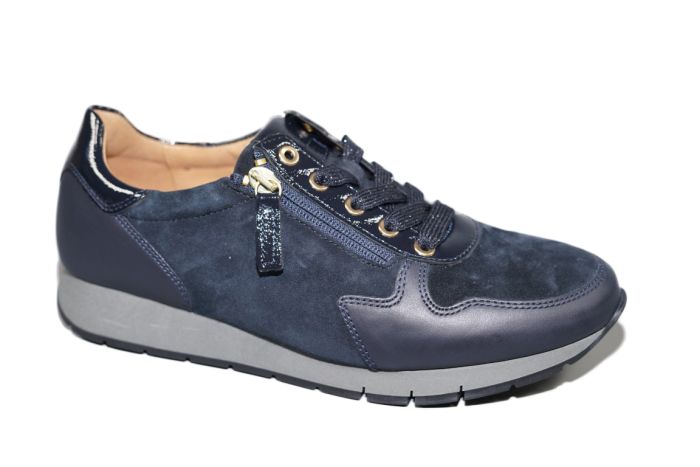 Gabor sneaker in blauw combi gouden ringen