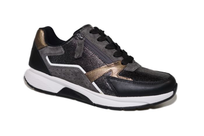 Gabor sneaker in zwart grijs goud metalic combi