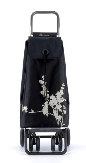 Rolser trolley zwart met bloemen print zwenk wiel