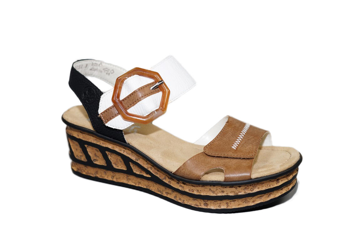 Purper toevoegen aan spel Rieker sandaal op sleehak multi kleuren online kopen bij Koetsier  Schoenmode. 68176-64 | Koetsier Schoenmode