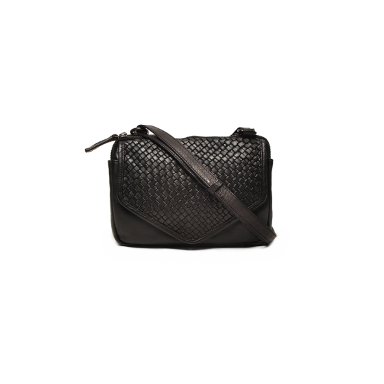 Berba Dames crossbody tas in zwart vlecht leer